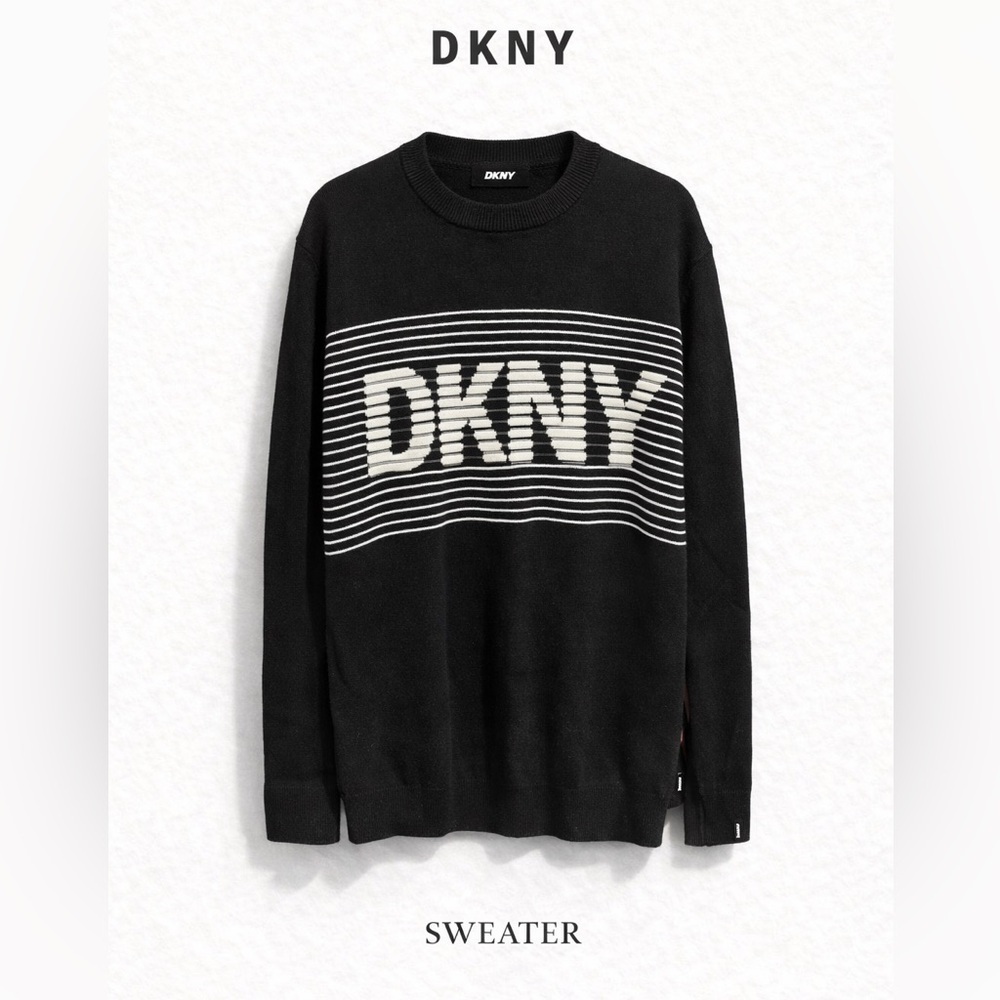 DKNY Black and White Crewneck Sweater for Men